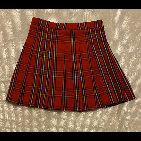 ZARA Red Plaid Pleated skirt - Picture 1 of 5